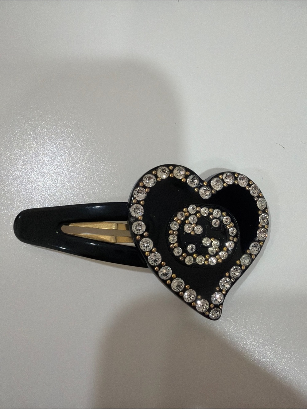 Gucci Crystal Heart Hair Clip - Silver Black - Picture 2 of 8